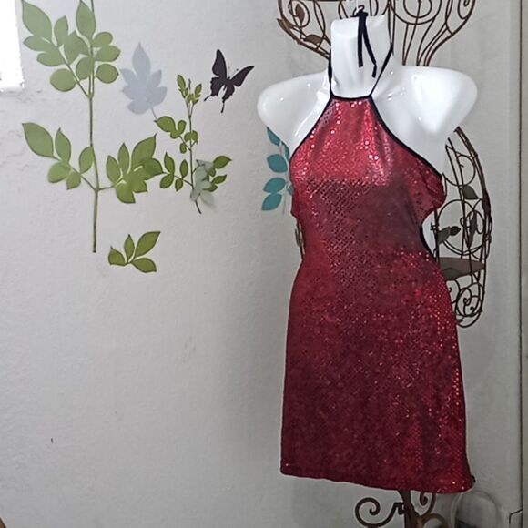 Opera USA sequin halter red Dress size M - Picture 1 of 6